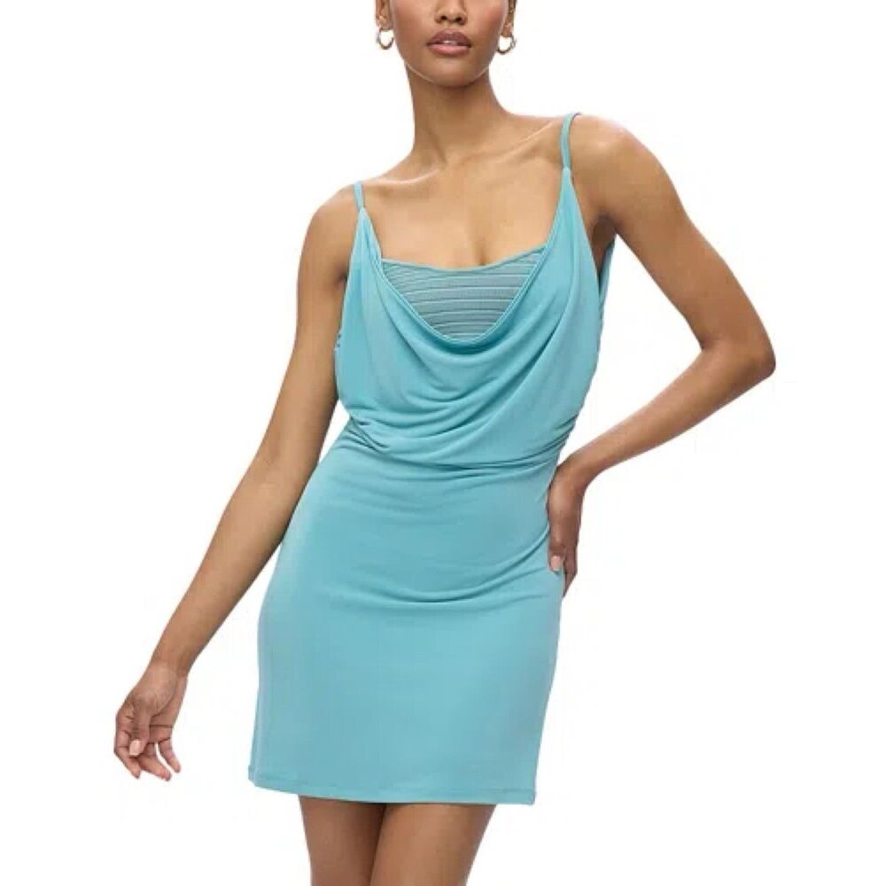 Herve Leger The Elizabeth Dress Cowl-Neck Sleeveless Mini Atlantic Blue Size S